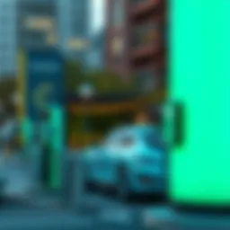 Electric vehicle charging station in a modern urban setting