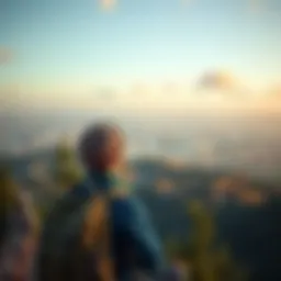 Scenic view of a traveler overlooking a beautiful landscape