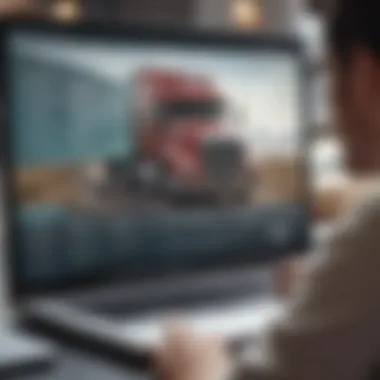 A person analyzing truck market trends on a laptop