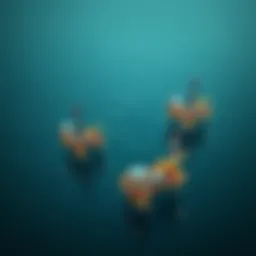 Aerial view of oil rigs in the ocean