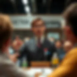 Auctioneer directing bidders during a property auction