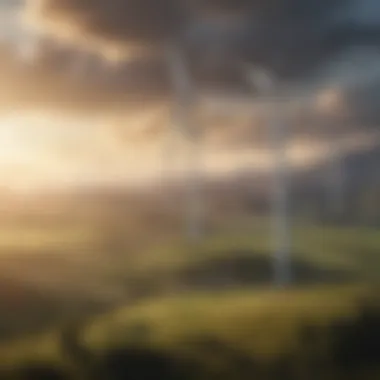 Wind Power Generation Wind turbines generating clean energy amid a scenic landscape.