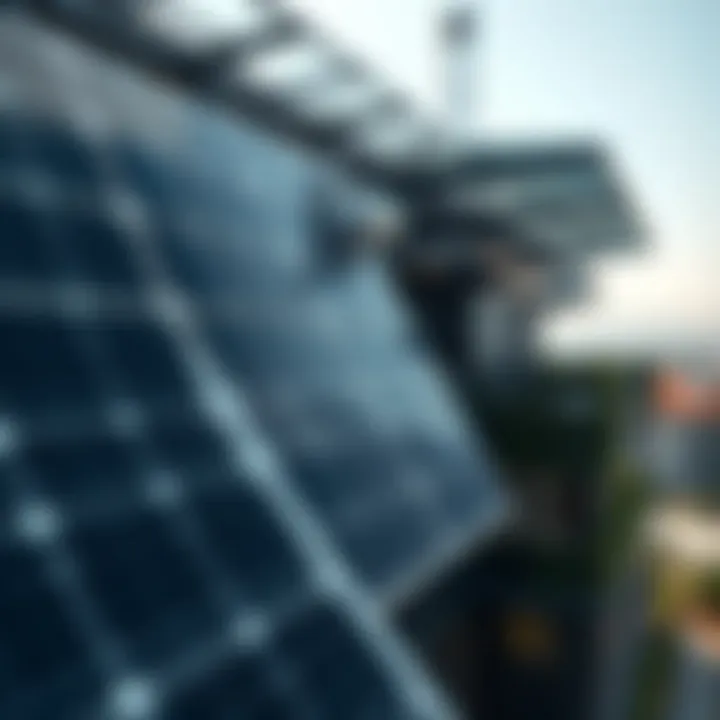 A close-up of solar cells integrated into building architecture