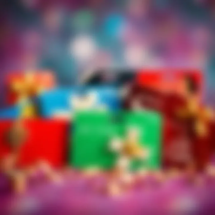 Diverse gift cards displayed on a vibrant background