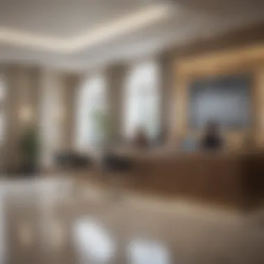 Customer-Centric Bank Lobby An inviting bank lobby showcasing customer-friendly design and atmosphere