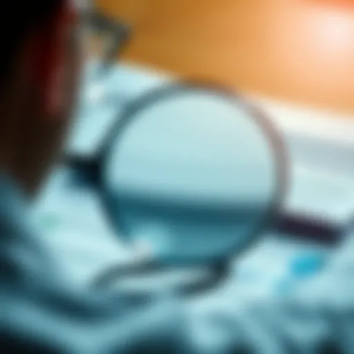 Magnifying glass focused on financial documents