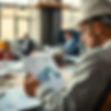 An architect reviewing designs with financial metrics