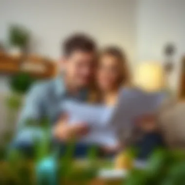 A couple reviewing documents and discussing budgeting for their first home