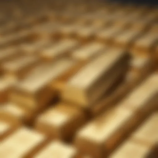 Close-up of gold bars stacked elegantly.