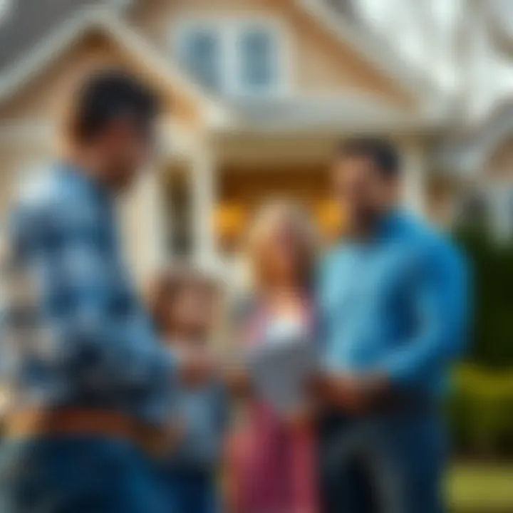 Strategizing Homebuying Decisions Family discussing finances in front of a home