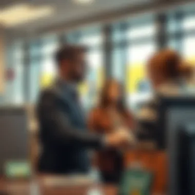 Bank Teller Assistance A bank setting with a teller assisting a customer.