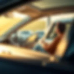 Conceptual illustration of a car trade-in process.