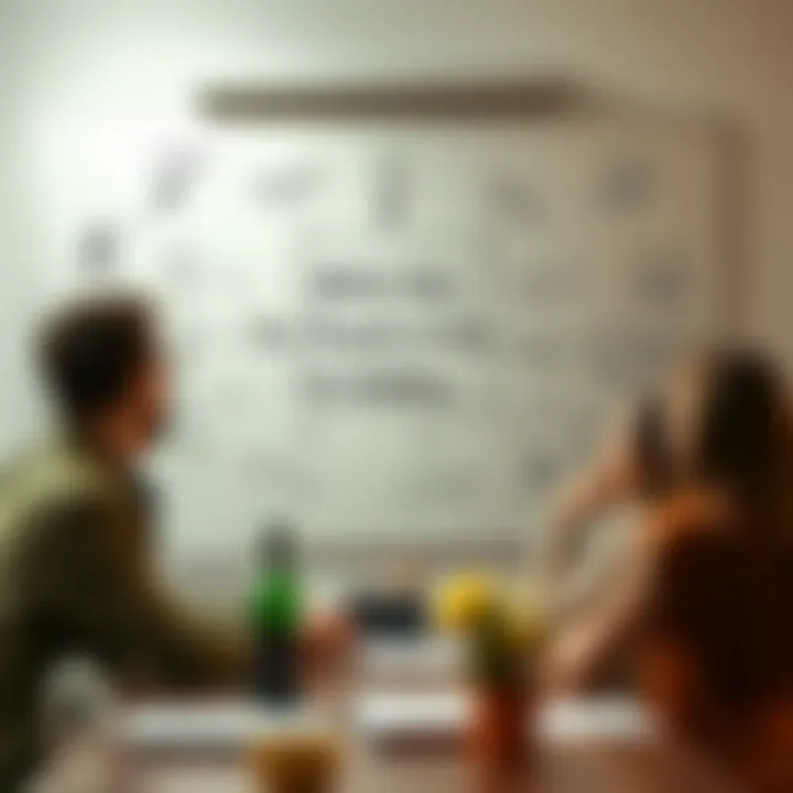 A brainstorming session with innovative business ideas on a whiteboard