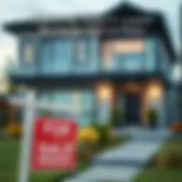 A modern home with a for sale sign