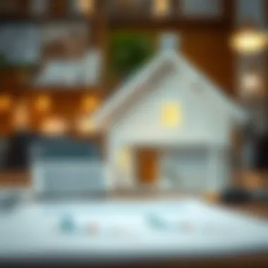 Calculator and house model representing budgeting