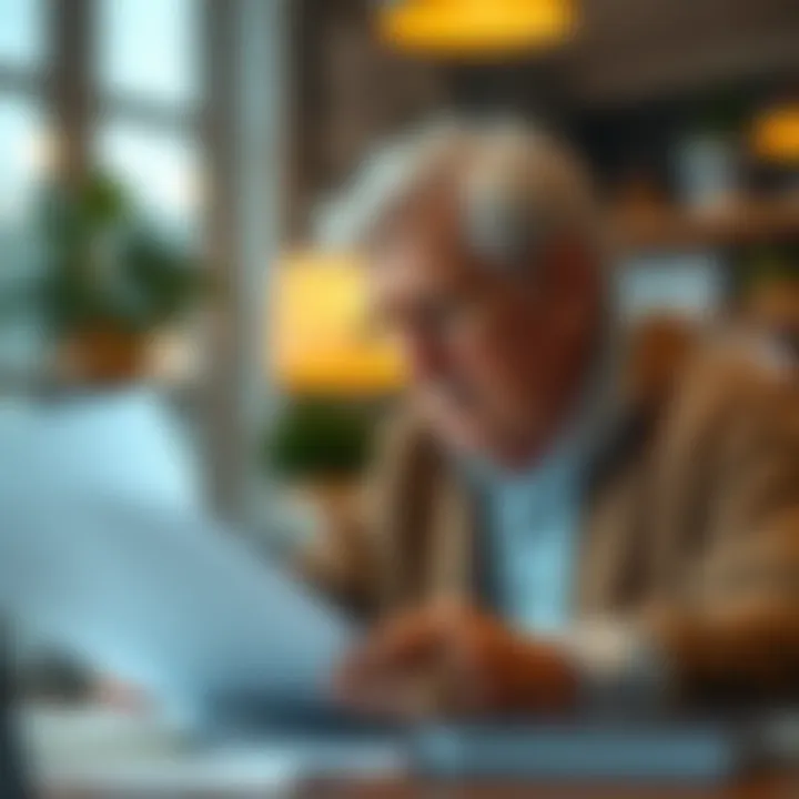 A thoughtful retiree reviewing financial documents