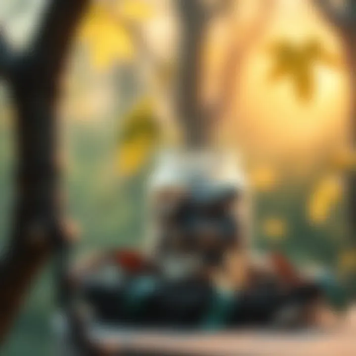 A tranquil setting featuring a retirement savings jar